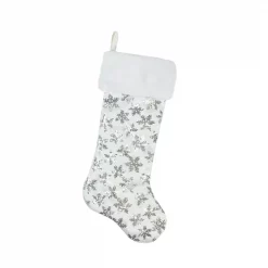 Northlight 20.5 In. Ice Palace White And Silver Sequin Snowflake Christmas Stocking With Faux Fur Cuff