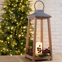 Glitzhome 19.29 In. H Wooden/Metal Led Pillar Lantern With 3 Changeable Candle Rings Spring/Fall/Christmas -Indoor-Christmas-Decorations Sales unnamed file 1006