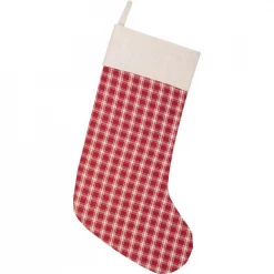 VHC Brands 20 In. Cotton Red Plaid Christmas Farmhouse Decor Stocking