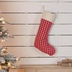 VHC Brands 20 In. Cotton Red Plaid Christmas Farmhouse Decor Stocking -Indoor-Christmas-Decorations Sales unnamed file 1093