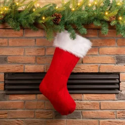 Glitzhome 20 In. L Knitted Stocking With Faux Fur Cuff -Indoor-Christmas-Decorations Sales unnamed file 110