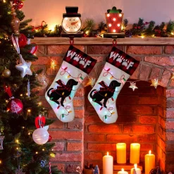 Glitzhome 21 In. Polyester LED Embroidered Linen Christmas Dog Stocking (2-Pack) -Indoor-Christmas-Decorations Sales unnamed file 1105