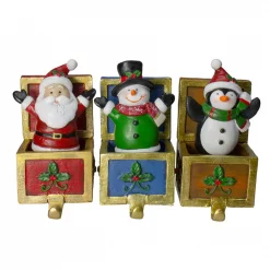 Northlight Santa Snowman And Penguin Jack In The Box Christmas Stocking Holders (Set Of 3)