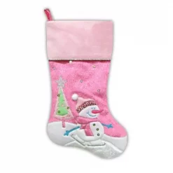 Northlight 20.5 In. Pink Embroidered And Embellished Ice Skating Snowman And Christmas Tree Stocking