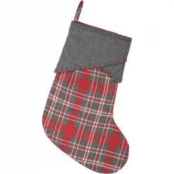 VHC Brands 15 In. Cotton/Felt Anderson Cherry Red Rustic Christmas Decor Stocking