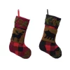 Glitzhome 19 In. Acrylic Plaid Stocking With Rug Hooked Reindeer And Bear (Set Of 2)