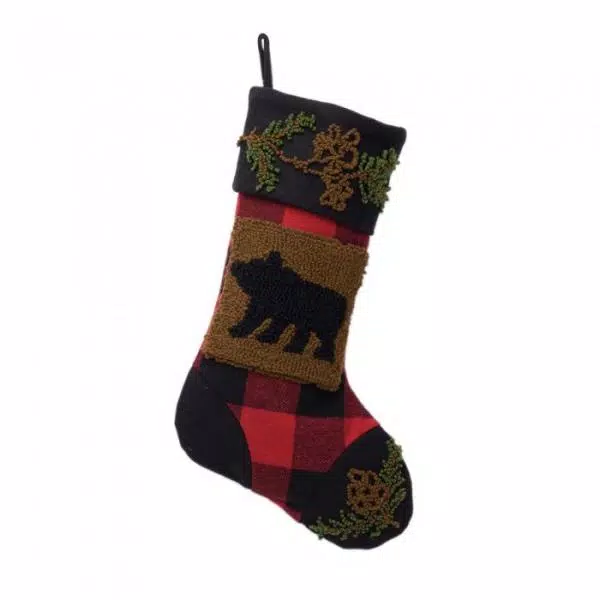 Glitzhome 19 In. Acrylic Plaid Stocking With Rug Hooked Reindeer And Bear (Set Of 2) 2 Glitzhome 19 In. Acrylic Plaid Stocking With Rug Hooked Reindeer And Bear (Set Of 2) - Image 2