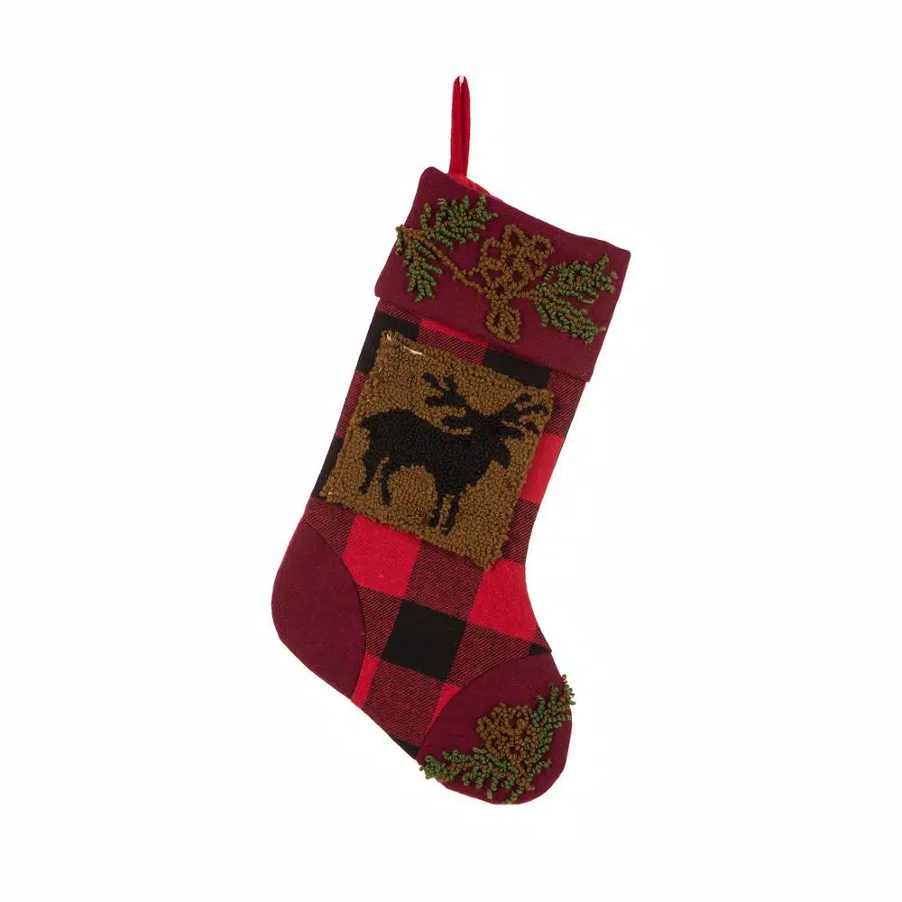 Glitzhome 19 In. Acrylic Plaid Stocking With Rug Hooked Reindeer And Bear (Set Of 2) 3 Glitzhome 19 In. Acrylic Plaid Stocking With Rug Hooked Reindeer And Bear (Set Of 2) - Image 3