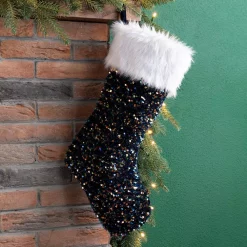 Glitzhome 21 In. H Polyester Navy Blue Sequin Christmas Stocking -Indoor-Christmas-Decorations Sales unnamed file 1160