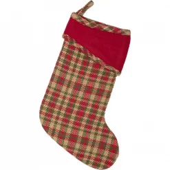 VHC Brands 15 In. Cotton Claren Cherry Red Rustic Christmas Decor Stocking