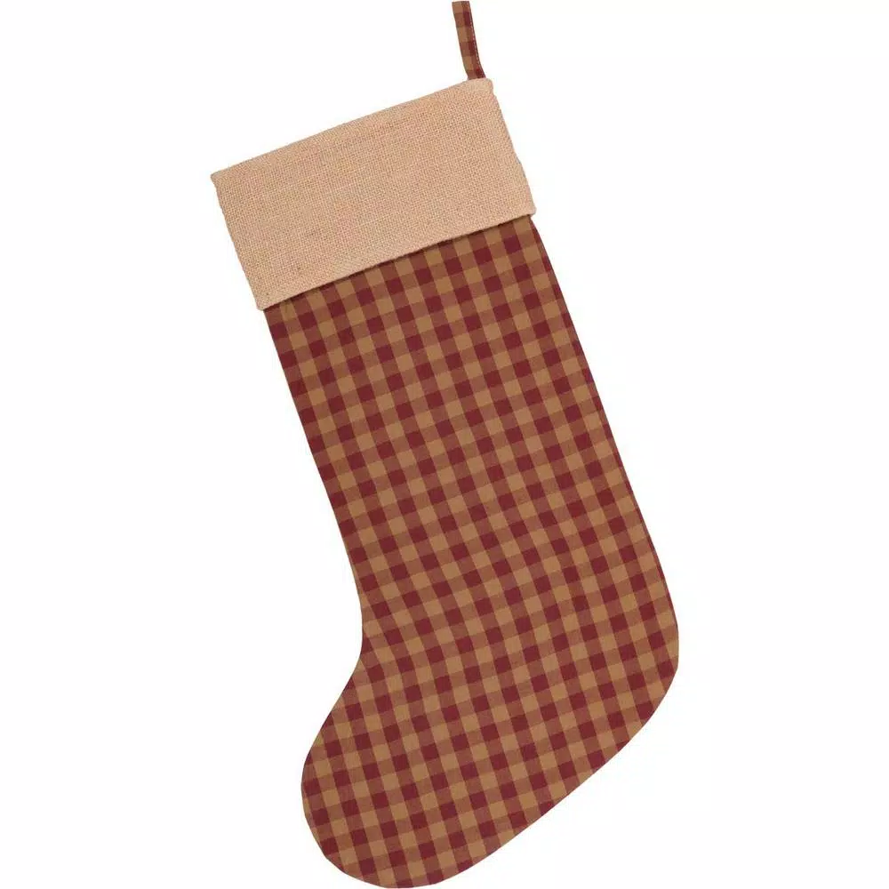 VHC Brands 20 In. Cotton/Jute Burgundy Check Red Primitive Christmas Decor Button Stocking 2 VHC Brands 20 In. Cotton/Jute Burgundy Check Red Primitive Christmas Decor Button Stocking - Image 2
