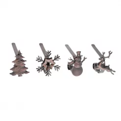 Haute Decor Oil-Rubbed Bronze MantleClip Stocking Holder With Assorted Holiday Icons (4-Pack)