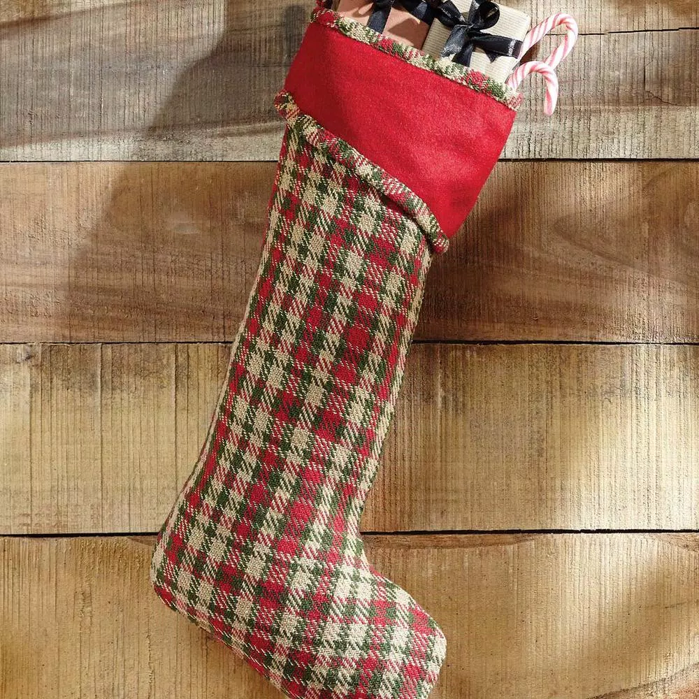 VHC Brands 20 In. Cotton/Felt Claren Cherry Red Rustic Christmas Decor Stocking 2 VHC Brands 20 In. Cotton/Felt Claren Cherry Red Rustic Christmas Decor Stocking - Image 2