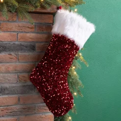 Glitzhome 21 In. H Red Sequin Christmas Stocking 9 Glitzhome 21 In. H Red Sequin Christmas Stocking -Indoor-Christmas-Decorations Sales unnamed file 1225