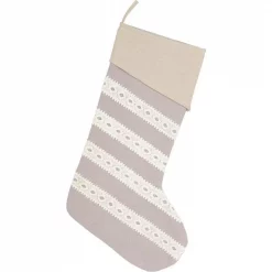 VHC Brands 20 In. Cotton/Felt Grey Margot Farmhouse Christmas Decor Stocking