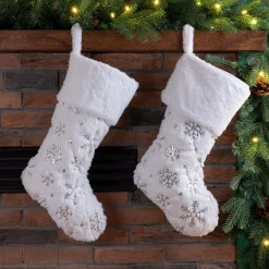 Glitzhome 21 In. H Polyester White Plush Stocking With Snowflake Christmas (2-Pack) -Indoor-Christmas-Decorations Sales unnamed file 1249