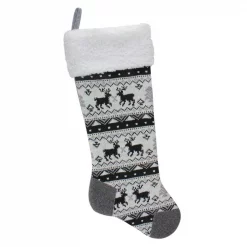 Northlight 23.25 In. Black Gray And White Polyester Rustic Lodge Knit Christmas Stocking With Sherpa Cuff
