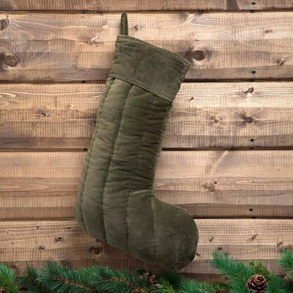 VHC Brands 20 In. Cotton Green Velvet Holiday Traditional Christmas Decor Stocking 2 VHC Brands 20 In. Cotton Green Velvet Holiday Traditional Christmas Decor Stocking - Image 2