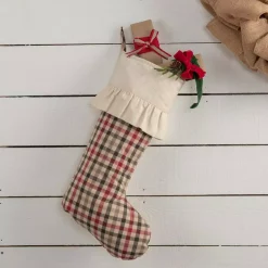 VHC Brands 20 In. Hollis Ivory White Farmhouse Christmas Decor Plaid Stocking -Indoor-Christmas-Decorations Sales unnamed file 1263