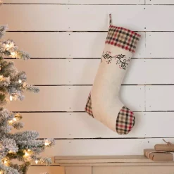 VHC Brands 20 In. Hollis Ivory White Farmhouse Christmas Decor Stenciled Stocking -Indoor-Christmas-Decorations Sales unnamed file 1282