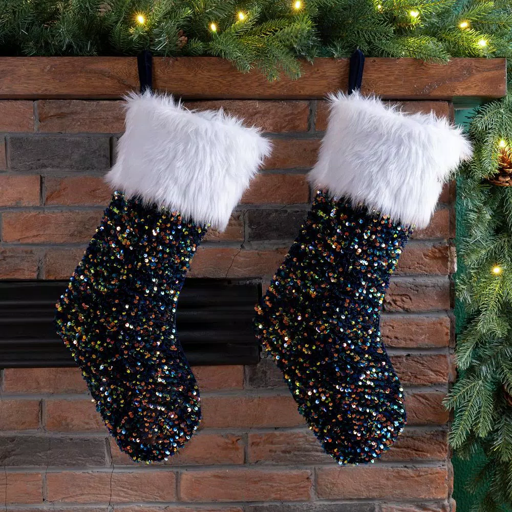 Glitzhome 21 In. H Polyester Navy Blue Sequin Christmas Stocking (2-Pack) 5 Glitzhome 21 In. H Polyester Navy Blue Sequin Christmas Stocking (2-Pack) - Image 5