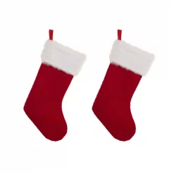 Glitzhome 20 In. Polyester Knitted Stocking With Faux Fur Cuff (2-Pack)
