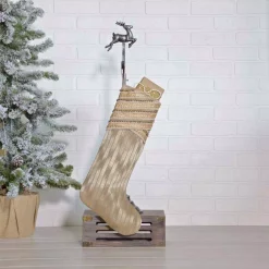 VHC Brands 20 In. Cotton/Polyester/Metallic Thread Celebrate Bronze Tan Glam Christmas Decor Stocking -Indoor-Christmas-Decorations Sales unnamed file 1365