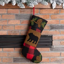 Glitzhome 19 In. Polyester/Acrylic Plaid Christmas Stocking With Rug Hooked Bear -Indoor-Christmas-Decorations Sales unnamed file 14
