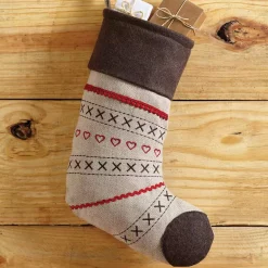 VHC Brands 15 In. Merry Little Christmas Khaki Tan Traditional Decor Stocking -Indoor-Christmas-Decorations Sales unnamed file 143