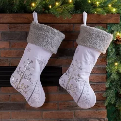 Glitzhome 21 In. H Polyester White Fleece Stocking With Christmas Tree And Snowflake (2-Pack) -Indoor-Christmas-Decorations Sales unnamed file 148
