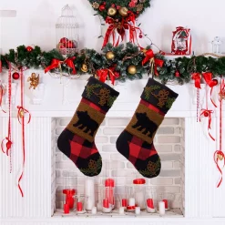 Glitzhome Plaid Stocking With Rug Hooked (Bear) 2-Pack -Indoor-Christmas-Decorations Sales unnamed file 161