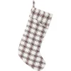 VHC Brands 20 In. 100% Cotton Amory Ivory White Farmhouse Christmas Decor Plaid Stocking