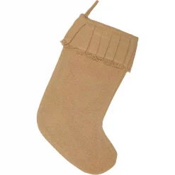 VHC Brands 15 In. 100% Cotton Natural Festive Burlap Farmhouse Christmas Decor Ruffled Stocking