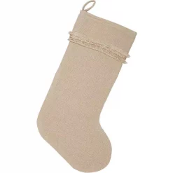 VHC Brands 20 In. Cotton Burlap Vintage Antique Creme White Farmhouse Christmas Decor Stocking