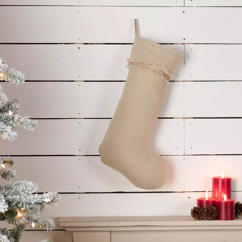 VHC Brands 20 In. Cotton Burlap Vintage Antique Creme White Farmhouse Christmas Decor Stocking 3 VHC Brands 20 In. Cotton Burlap Vintage Antique Creme White Farmhouse Christmas Decor Stocking - Image 3