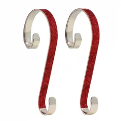 Haute Decor 6 In. Steel Red Glitter Stocking Scrolls Holders (2-Pack)