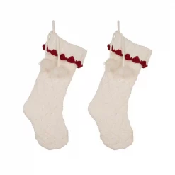 Glitzhome 22 In. Knitted Acrylic White Christmas Decoration Stocking (Set Of 2)