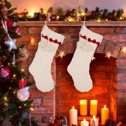 Glitzhome 22 In. Knitted Acrylic White Christmas Decoration Stocking (Set Of 2) -Indoor-Christmas-Decorations Sales unnamed file 202