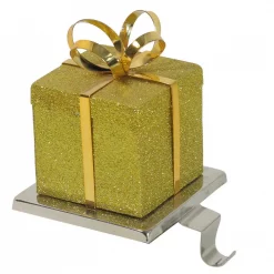 Northlight 6 In. Gold Glittered Gift Box Shaped Christmas Stocking Holder