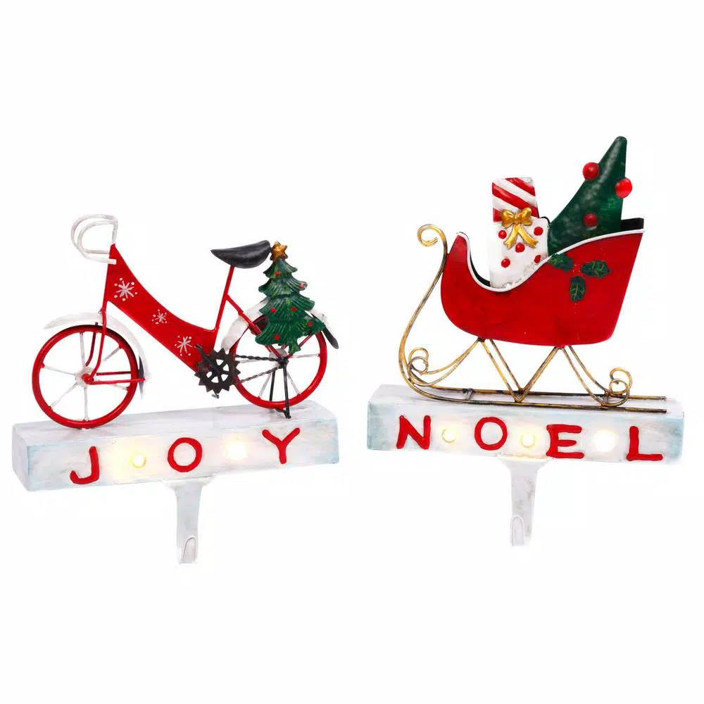 Gerson S/2 Lighted Metal Bicycle And Sled Stocking Holders 1 Gerson S/2 Lighted Metal Bicycle And Sled Stocking Holders