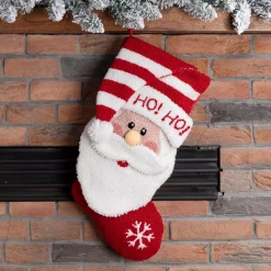 Glitzhome 20 In. Polyester/Acrylic Hooked Christmas Stocking With 3D Santa -Indoor-Christmas-Decorations Sales unnamed file 210