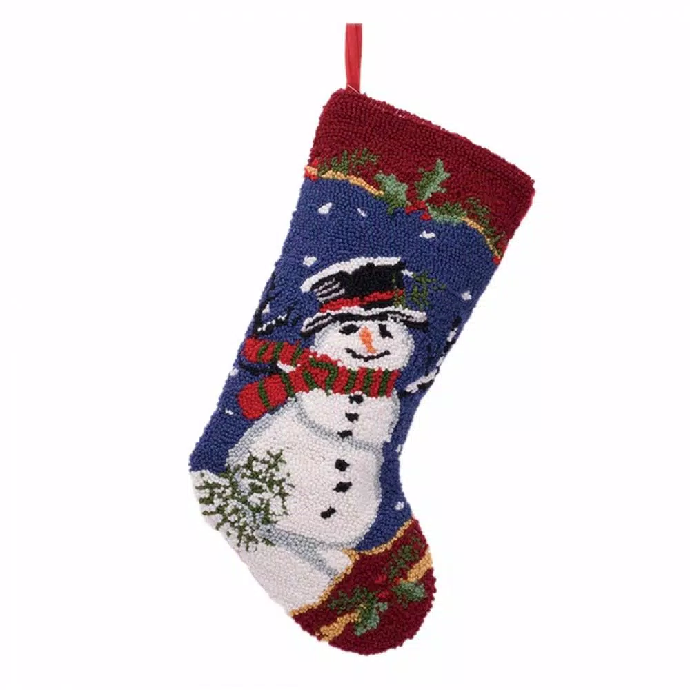 Glitzhome 19 In. Hooked Christmas Decor Stocking With Snowman 1 Glitzhome 19 In. Hooked Christmas Decor Stocking With Snowman