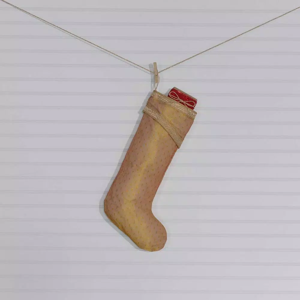 VHC Brands 20 In. Cotton/Nylon Tinsel Gold Yellow Glam Christmas Decor Stocking 2 VHC Brands 20 In. Cotton/Nylon Tinsel Gold Yellow Glam Christmas Decor Stocking - Image 2