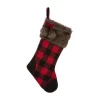 Glitzhome 21 In. H Black/Red Polyester Fur Buffalo Plaid Christmas Stocking