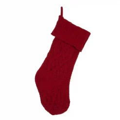 Glitzhome 22 In. L Knitted Polyester Red Christmas Stocking