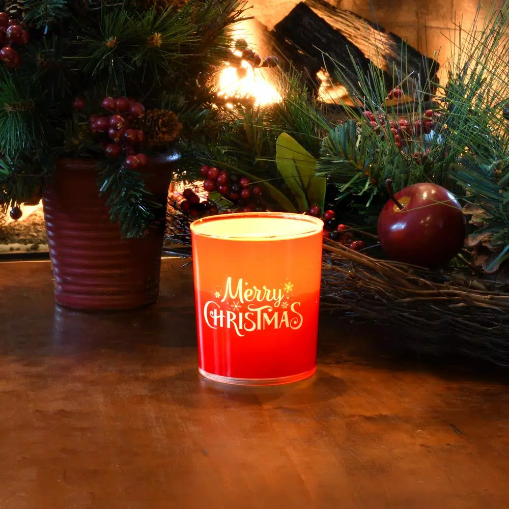 LUMABASE Battery Operated Glass LED Merry Christmas Candles (Set Of 2) 3 LUMABASE Battery Operated Glass LED Merry Christmas Candles (Set Of 2) - Image 3