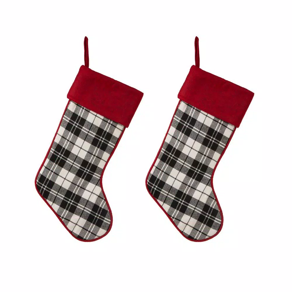 Glitzhome 20 In. Black And White Cotton/Spandex Plaid Fabric Cotton Christmas Stocking Decoration (2-Pack) 1 Glitzhome 20 In. Black And White Cotton/Spandex Plaid Fabric Cotton Christmas Stocking Decoration (2-Pack)