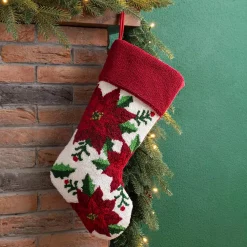 Glitzhome 21.00 In. H Acrylic/PolyesterPoinsettia Hooked Stocking -Indoor-Christmas-Decorations Sales unnamed file 327