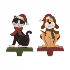 Glitzhome 5.00 In. L X 3.82 In. W X 7.76 In. H Wooden/Metal Cat And Dog Stocking Holder Set Of 2