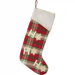 VHC Brands 20 In. Cotton/Felt HO Holiday Cherry Red Farmhouse Christmas Decor Stocking